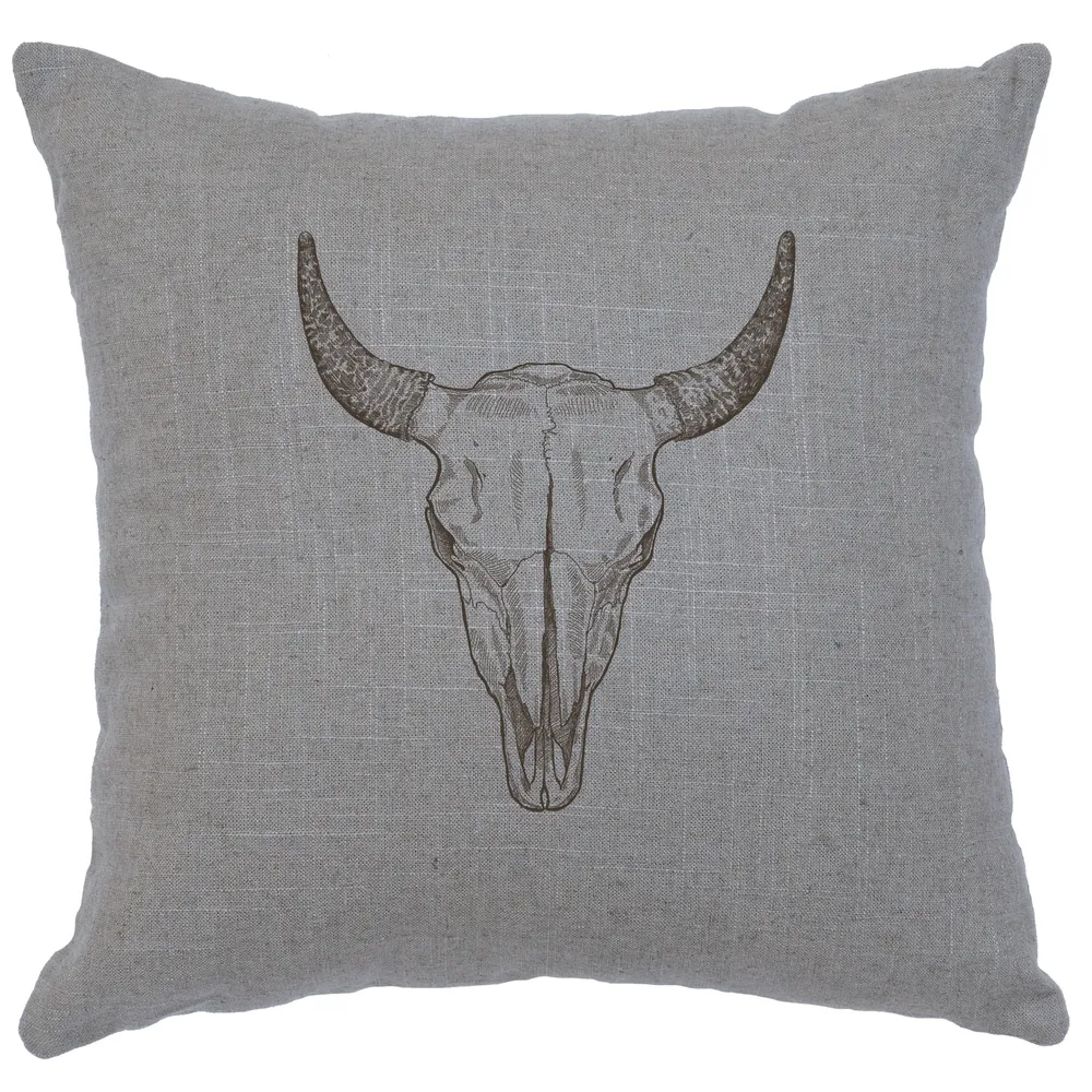 Image Pillow - Bull Skull - Linen Gray