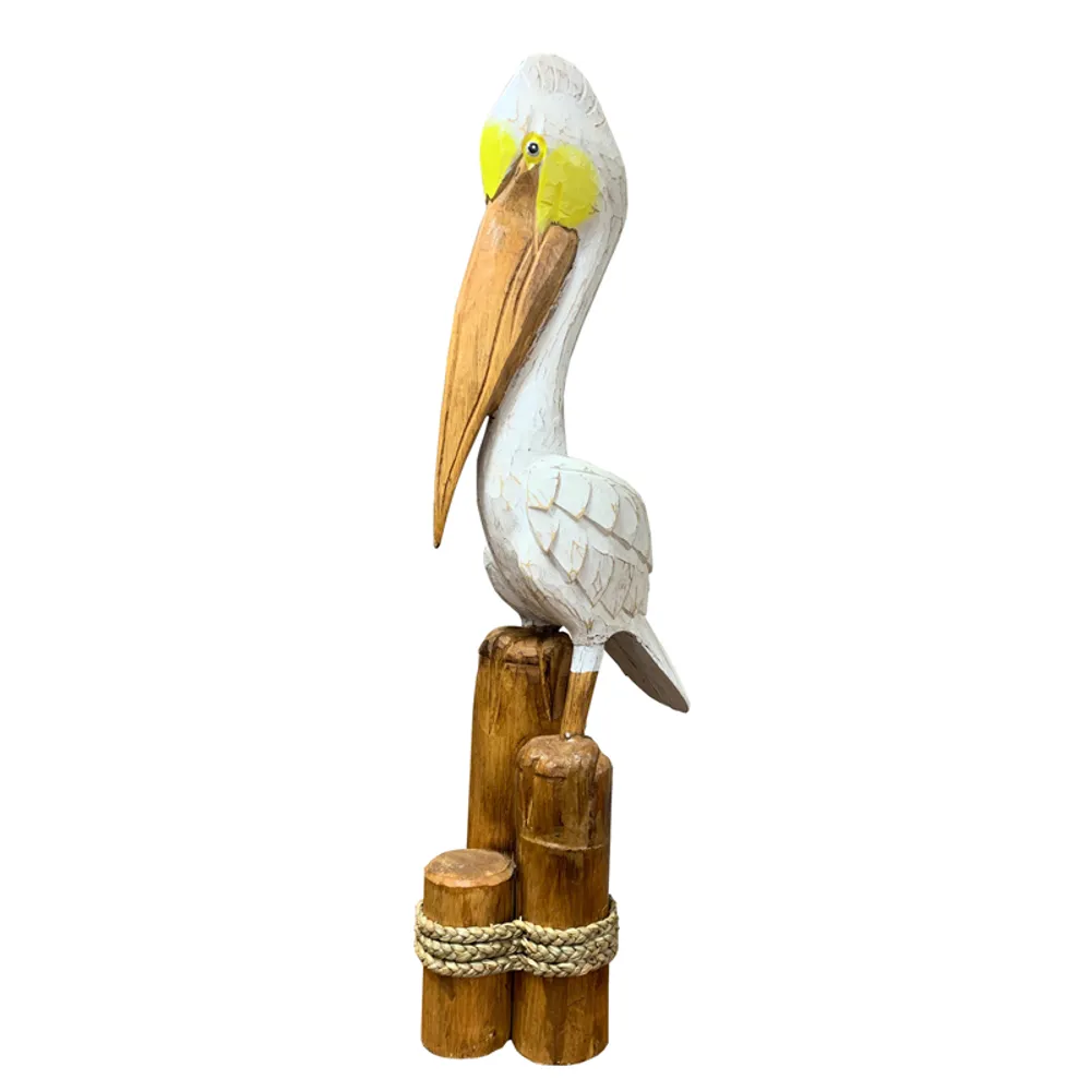 35" CARVED PELICAN ON PILING