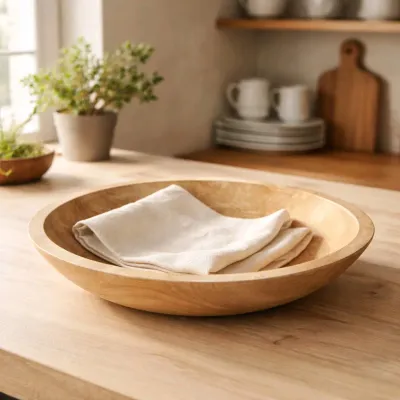 White Washed Wooden Bowl 14x14x2.5in