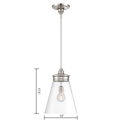 Emma 12″ Wide 1-Light Pendant - Polished Nickel