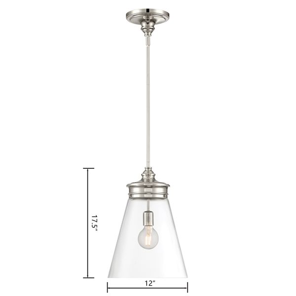 Emma 12'' Wide 1-Light Pendant - Polished Nickel