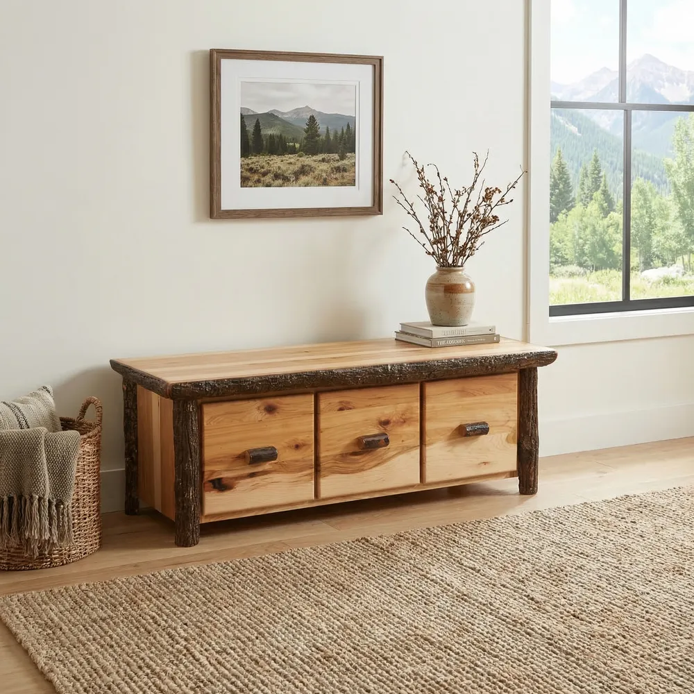 Hickory Entry Bench with Three Drawers - Slate