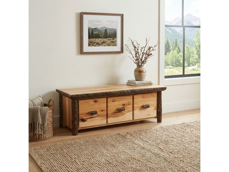 Hickory Entry Bench with Three Drawers - Cinnamon 1