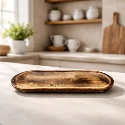 Dark Wood Oval Tray 24x8x1in
