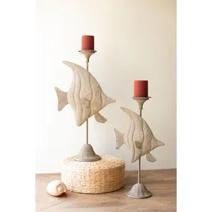 Set of 2 Rustic Fish Candle Holders 3
