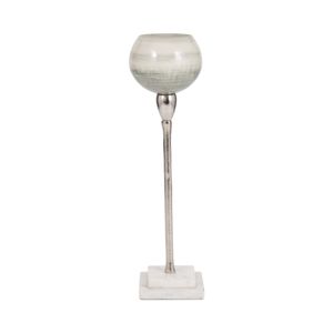 GLASS, 17" VOTIVE HOLDER W MARBLE STAND, SAGE/SILV 1