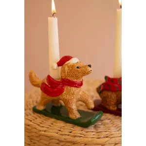 Set of 5 Ceramic Christmas Dog Taper Candle Holders 3