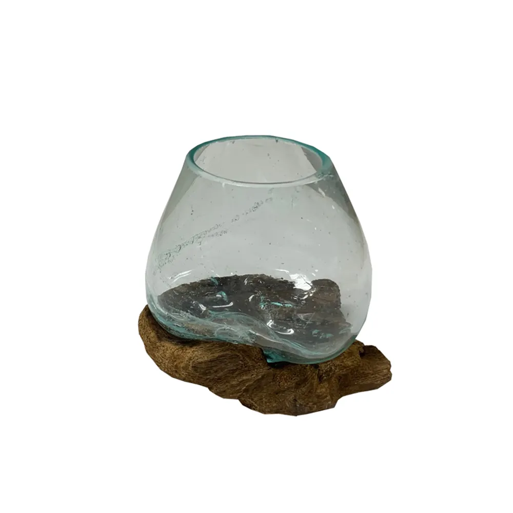 SMALL GLASS BOWL ON DRIFTWOOD