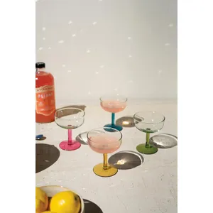 Set of 4 Coupe Glasses with Colored Stems 1