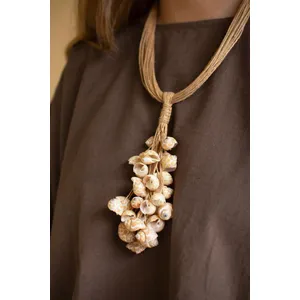 Multi-Layered Natural Jute with Shell Cluster Necklace 2