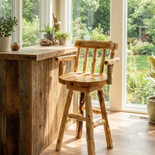 Cedar Swivel Log Counter Stool with Back and Arms - Coffee