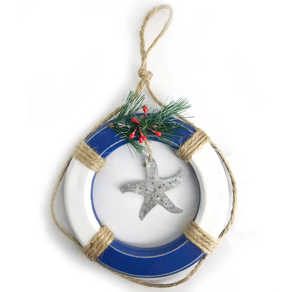 4-1/2" WOODEN LIFE RING W/STARFISH ORN