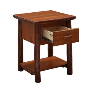 Hickory Log One Drawer Nightstand with Shelf - Natural