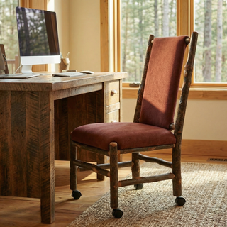 Hickory Log Executive Chair - Upholstered Back and Seat - On Casters - Upgrade Fabric