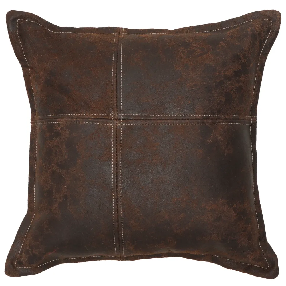 Nativo Walnut Leather Pillow - 16x16 - Fabric Back