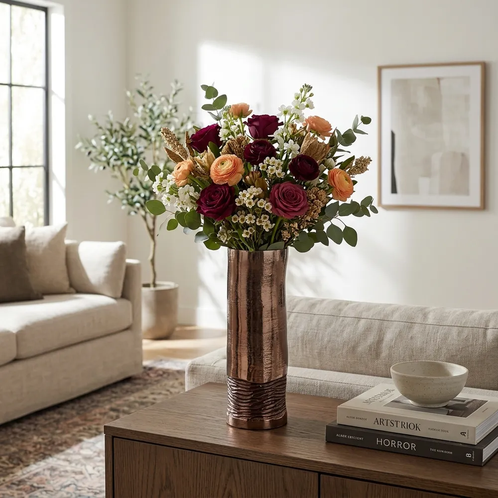 HAMDENWAY BRONZE GLASS VASE 14 (IN)