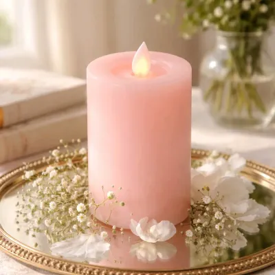 Pink Moving Flame LED Candle 3x6in