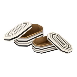 Octagonal Striped Box - Set of 2 White 5
