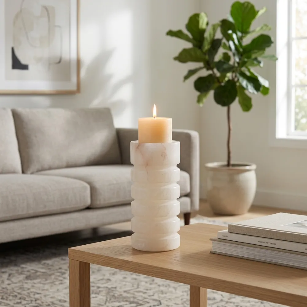 FERRISSIDE WHITE CANDLE HOLDER 8 (IN)