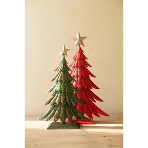 Set of 2 Painted Metal Christmas Trees with Glitter 5