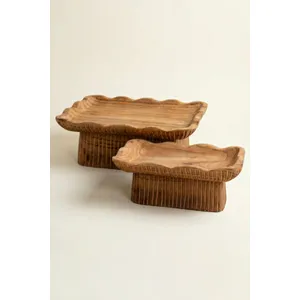 Set of 2 Square Wooden Compotes 4