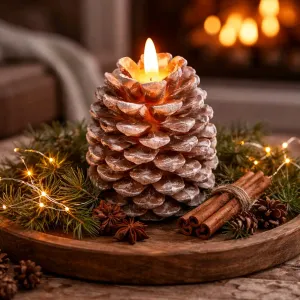Pine Cone Moving Flame LED Candle 4x4.5in 1