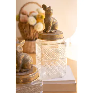 Set of 2 Resin and Glass Rabbit Canisters 3