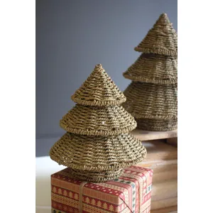 Set of 2 Small Woven Vine Christmas Trees 4