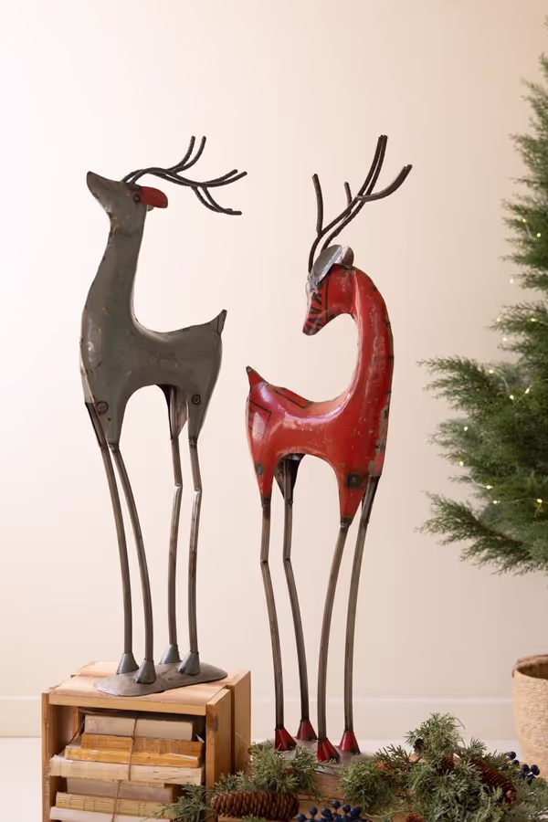 Set of 2 Recycled Iron Deer