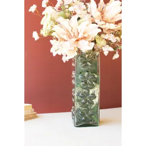 Square Glass Vase with Embossed Flowers 4