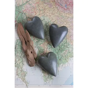 Set of 6 Dark Grey Hand-Carved Stone Hearts 1