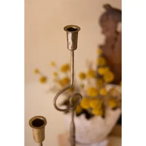 Set of 2 Forged-Iron Antique Brass Loops Taper Candle Holders 4