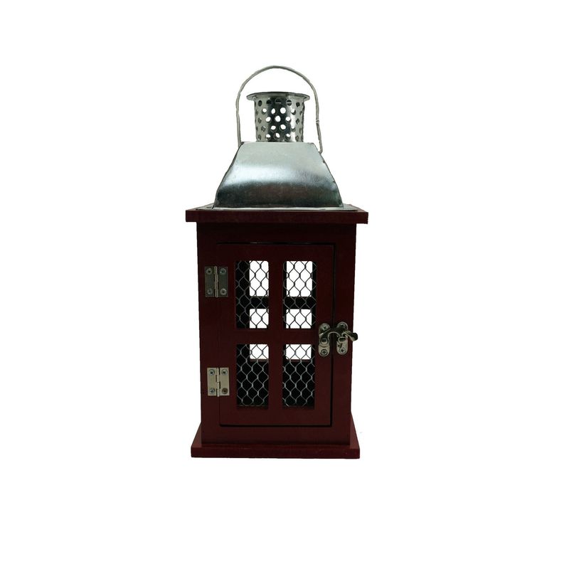 12" Red Wood & Metal Lantern