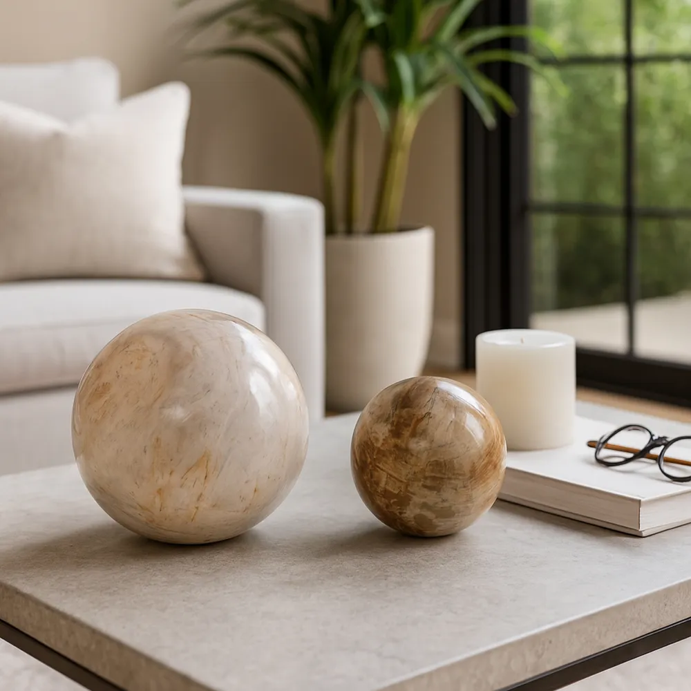 ELDERVIEW SET OF 2 IVORY ORBS 6 (IN)