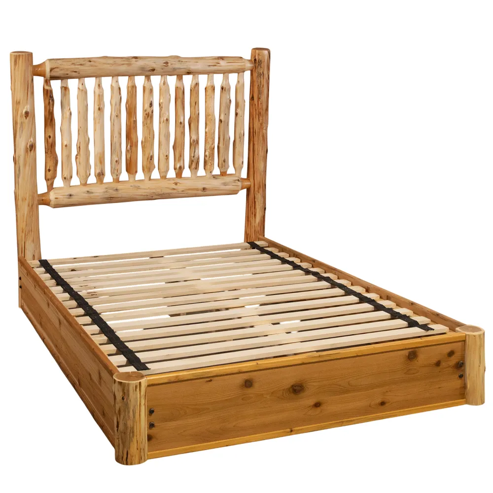 Cedar Log Small Spindle Platform Bed - Cal King - Weathered