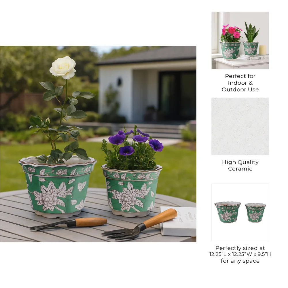 AIDENRIDGE SET OF 2 GREEN PLANTER 10 (IN)