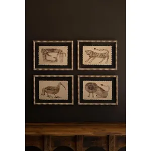 Set of 4 Framed Animal Prints Under Glass 5
