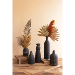 Set of 5 Modern Black Clay Vases 1