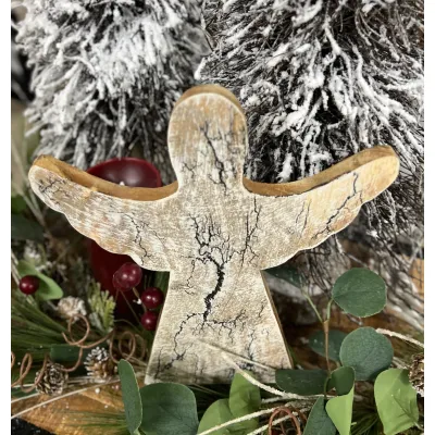 White Crackled Angel With Wings 10x5in