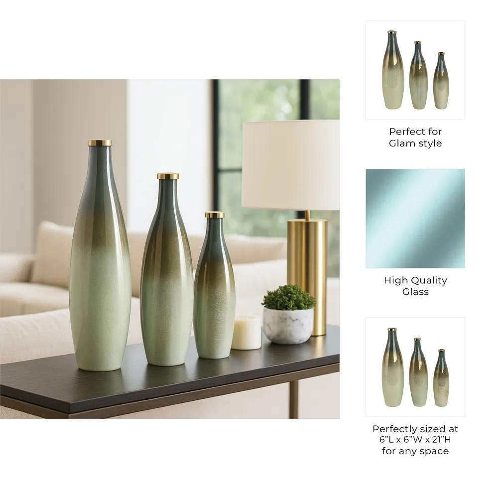 HOPESIDE SET OF 3 GREEN GLASS VASES 21 (IN)
