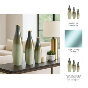 HOPESIDE SET OF 3 GREEN GLASS VASES 21 (IN) 8