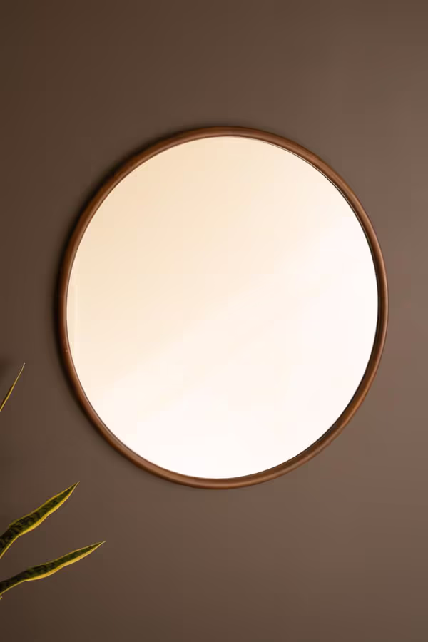 Round Wood Framed Mirror