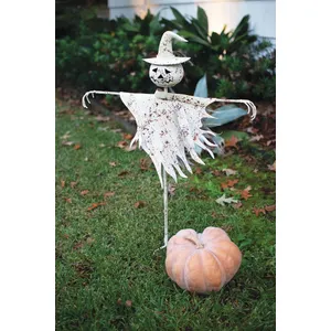 Rustic White Metal Scarecrow Yard Stake 1