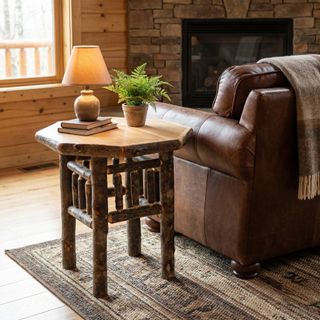 Hickory Log Octagon End Table - Natural