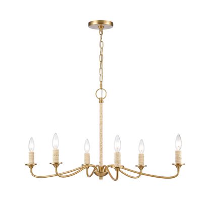 Abaca 32″ Wide 6-Light Chandelier - Brushed Gold