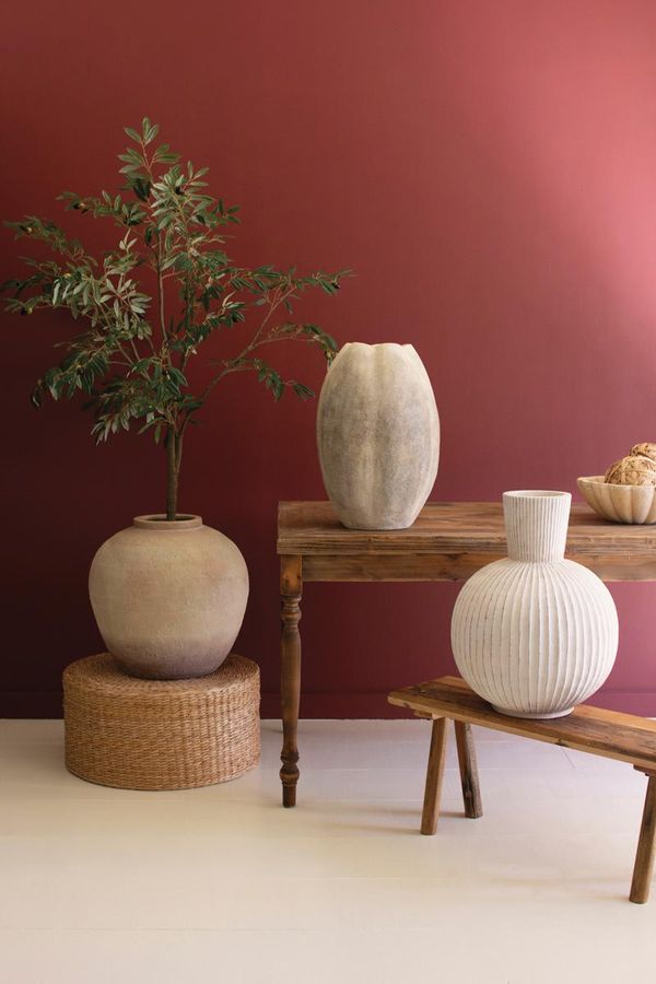 Tall Stone Composite Scalloped Vase