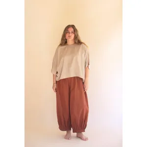 Short-Sleeve Blouse with Button Detail on Sleeves / Oatmeal 6