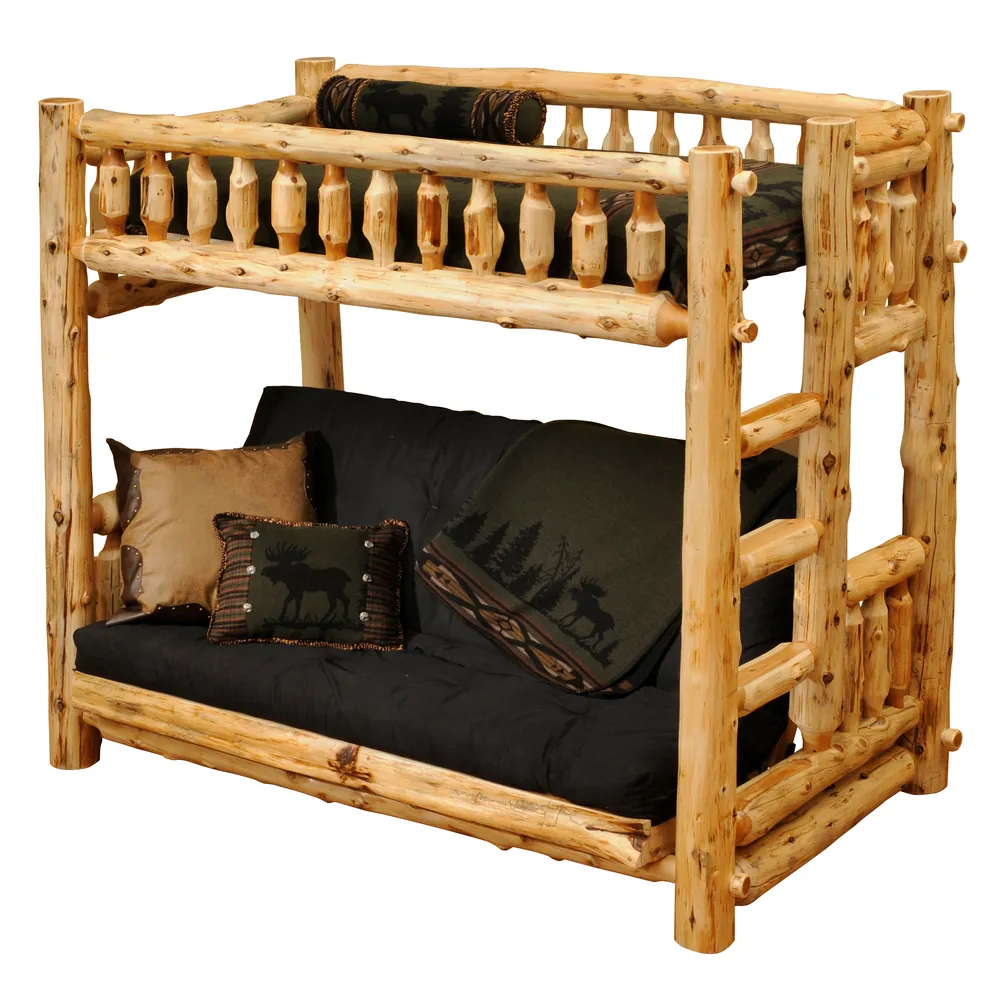 Cedar Log Bunk Bed - Futon/Single - Ladder Right - Coffee