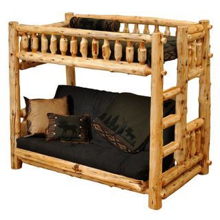 Cedar Log Bunk Bed - Futon/Single - Ladder Right - Coffee