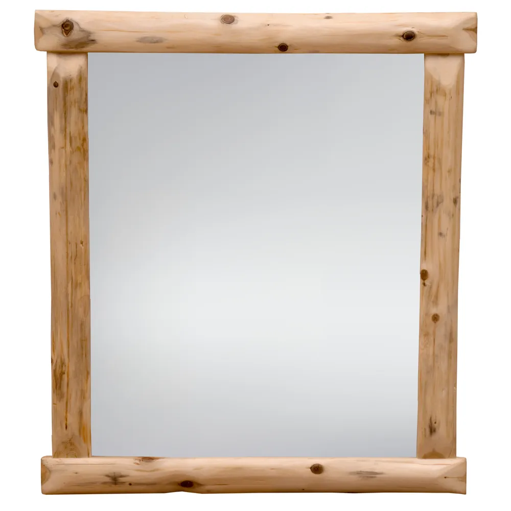 Cedar Log Pioneer Mirror - With Glass - Weathered - 48"W x 36"H